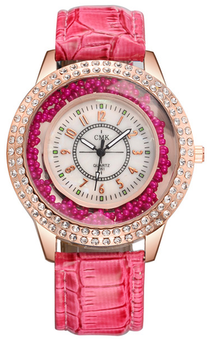 Rose Red Women Watch Fashion Rhinestones Bead